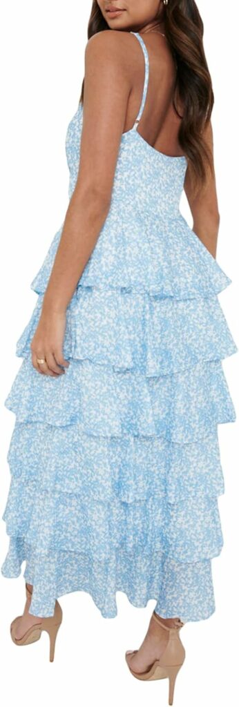 Womens Floral Maxi Dress Cottagecore Dress Summer Vintage Square Neck Split Boho Dress Midi Sundress Vocation