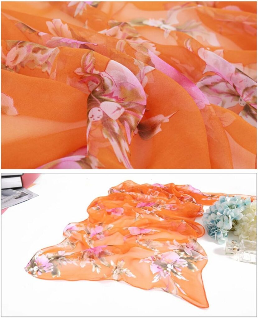 Womens Polyester Chiffon Scarf Neck Fashionable Printing Floral Country Style Lightweight Scarves for Ladies and Girls