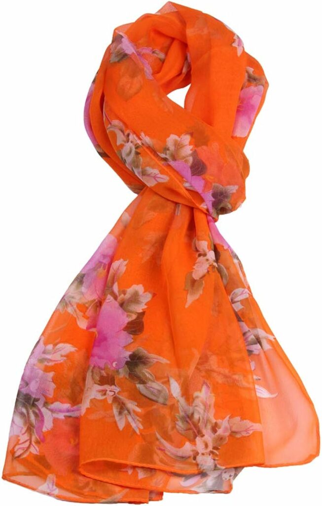 Womens Polyester Chiffon Scarf Neck Fashionable Printing Floral Country Style Lightweight Scarves for Ladies and Girls