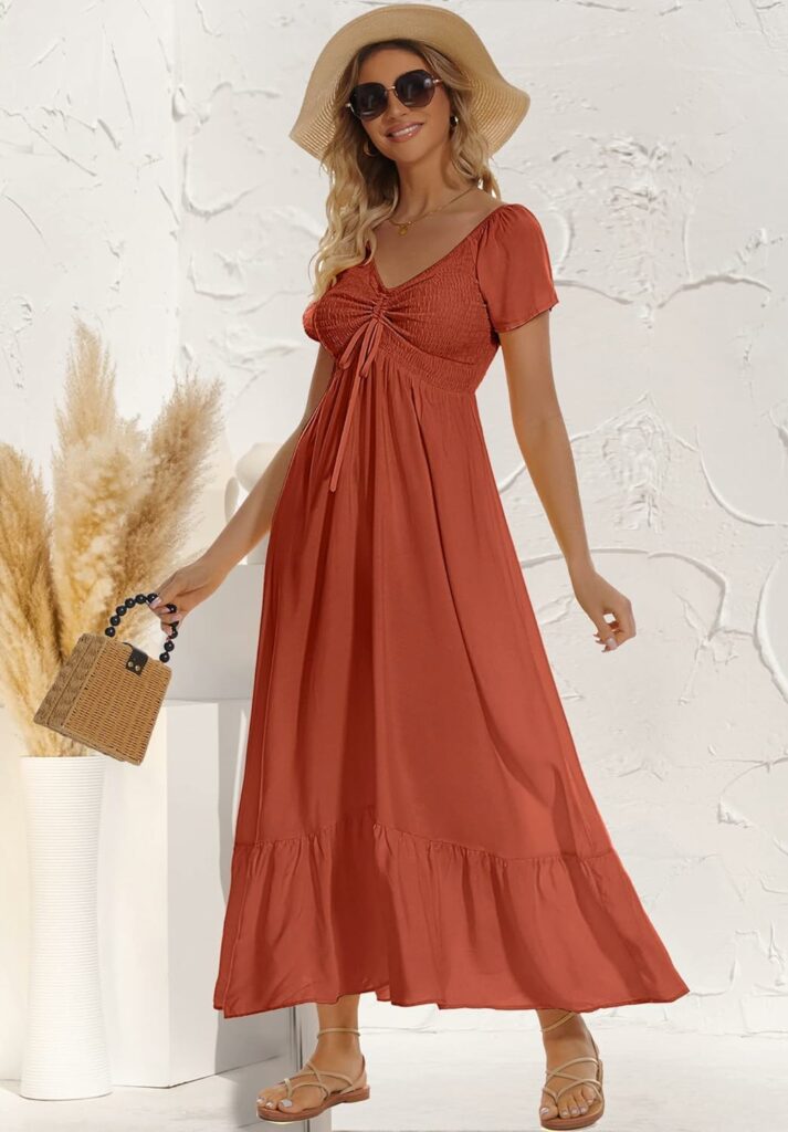 Womens Summer Floral Maxi Dress Casual Short Sleeve Flowy Boho Beach Party Long Dress