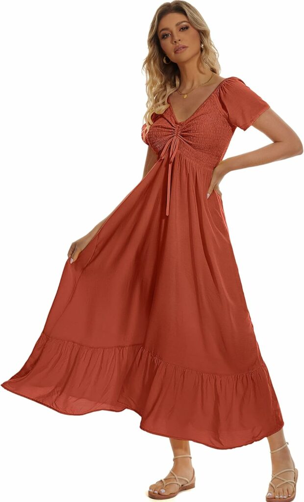 Womens Summer Floral Maxi Dress Casual Short Sleeve Flowy Boho Beach Party Long Dress