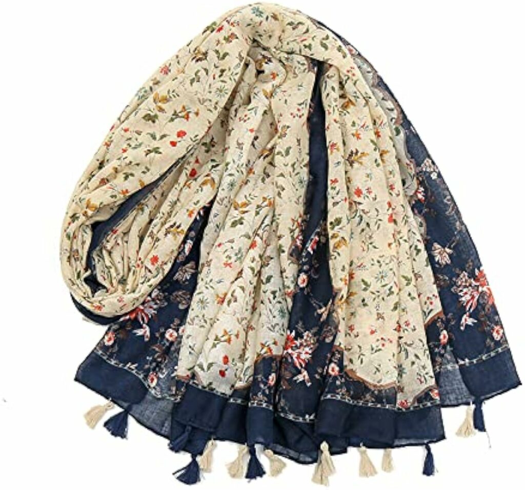 Yeieeo Boho Scarf for Women Lightweight Floral Printed Scarf Fall Winter Fashion Fringed Shawl