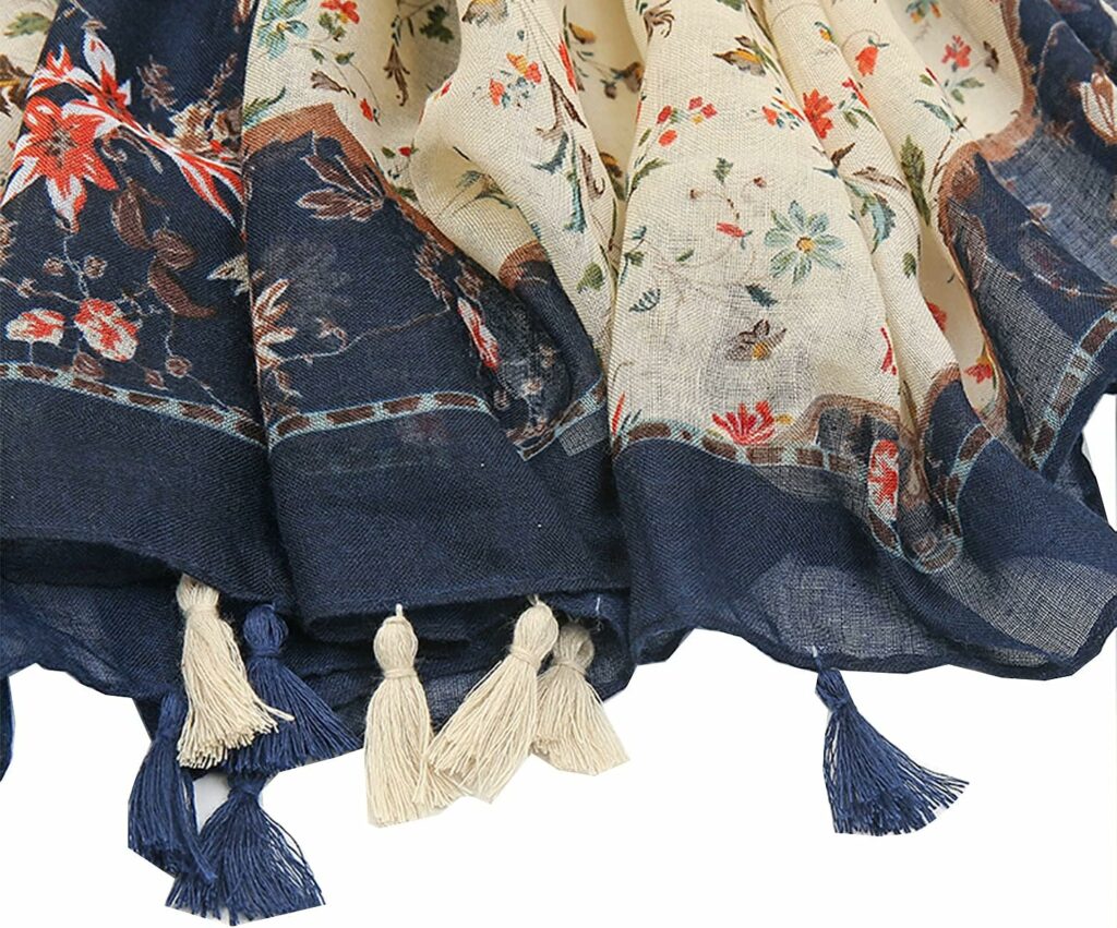 Yeieeo Boho Scarf for Women Lightweight Floral Printed Scarf Fall Winter Fashion Fringed Shawl