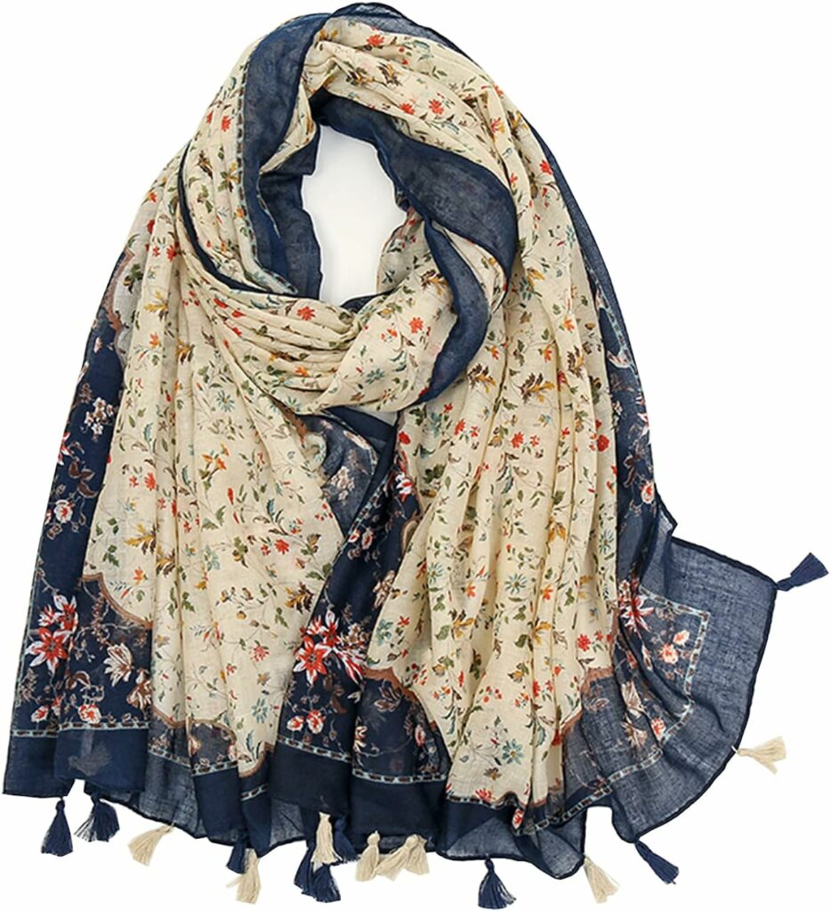 Yeieeo Boho Scarf for Women Lightweight Floral Printed Scarf Fall Winter Fashion Fringed Shawl