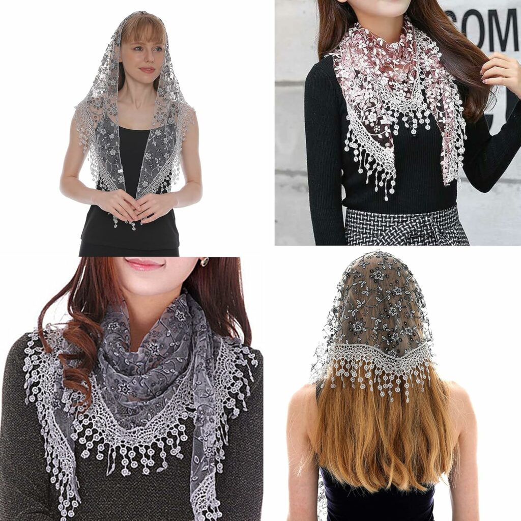 YOUR SMILE Lightweight Soft Leaf Lace Fringes Triangular Floral Fashion Towel Scarf Wrap for Women