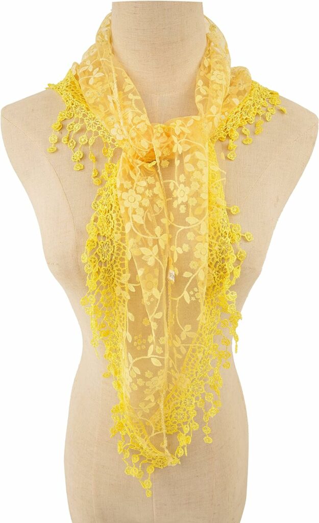 YOUR SMILE Lightweight Soft Leaf Lace Fringes Triangular Floral Fashion Towel Scarf Wrap for Women