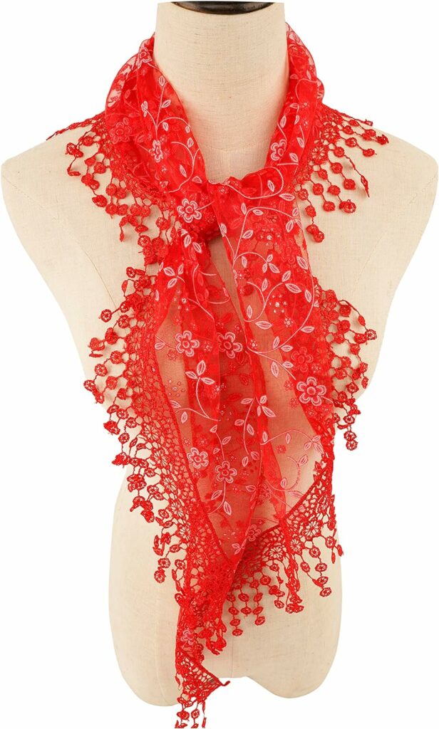 YOUR SMILE Lightweight Soft Leaf Lace Fringes Triangular Floral Fashion Towel Scarf Wrap for Women