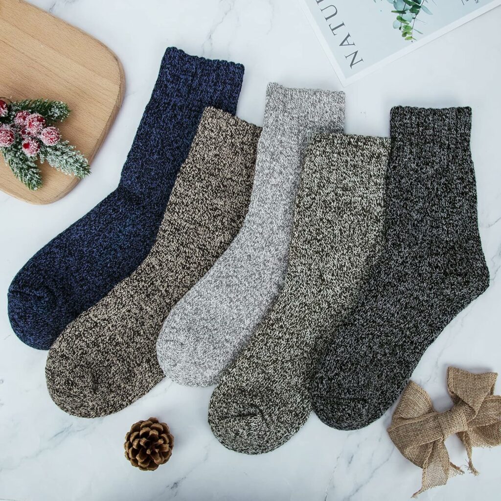 YSense 5 Pairs Womens Wool Socks Thick Knit Warm Winter Socks Cozy Comfy Socks Gifts for Women