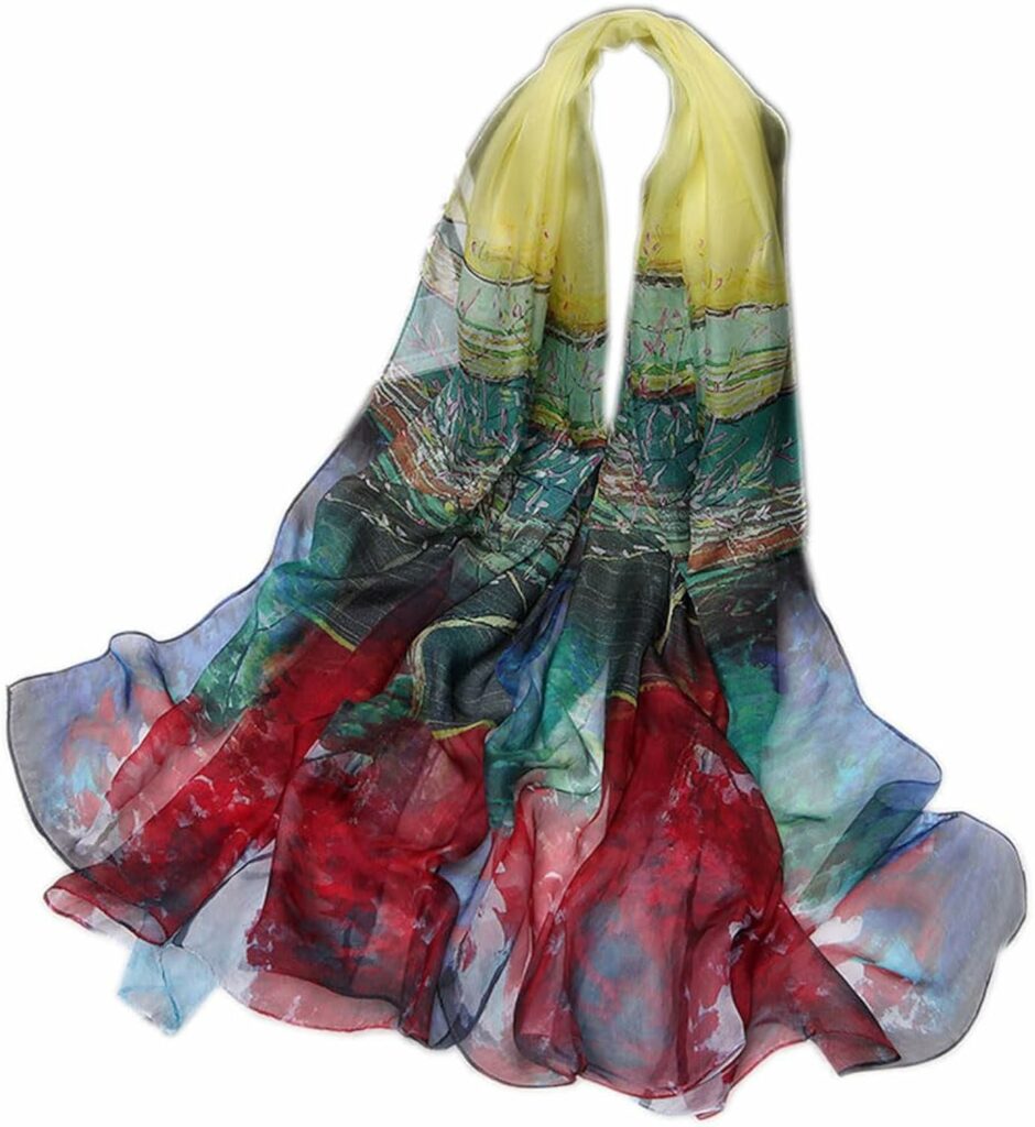 YupURStyle Women Fashion Silk Scarf Oblong Floral Oversize Soft Shawl Beach Wrap