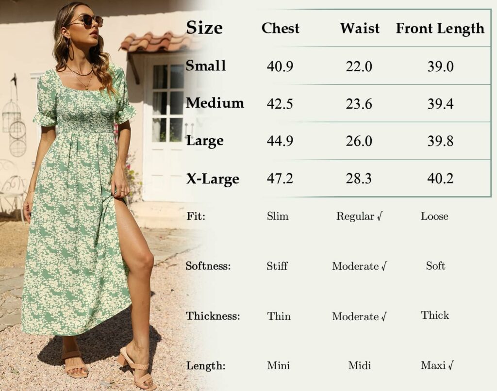 Zuimoaes Womens Summer Bohemian Floral Smocked Square Neck Puff Sleeve Casual Split Beach Vacation Long Maxi Dress